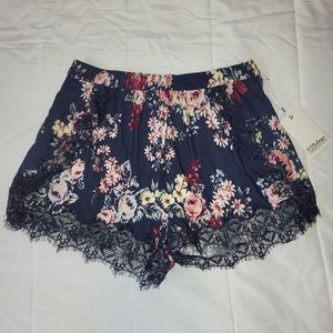 PJ Salvage Midnight Garden Shorts Womens Sz SM Floral Lace Sleepwear Loungewear